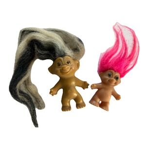 Pair Of Vintage Trolls Uneeda Wishnik Striped Black Grey Hair And Pink Hair